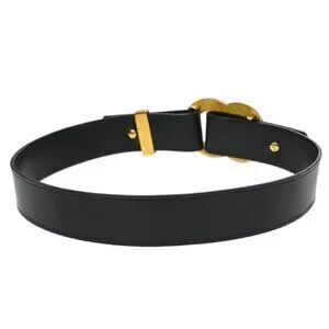 Chanel Black Leather Belt #75/30 96A Small Good Chanel Belt Black Gold 75/30 96A Small Good – AMORE Vintage  main image 2